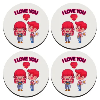 Couple, I love you, SET of 4 round wooden coasters (9cm)