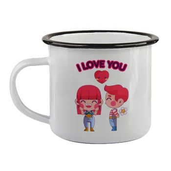 Couple, I love you, Κούπα εμαγιέ με μαύρο χείλος 360ml