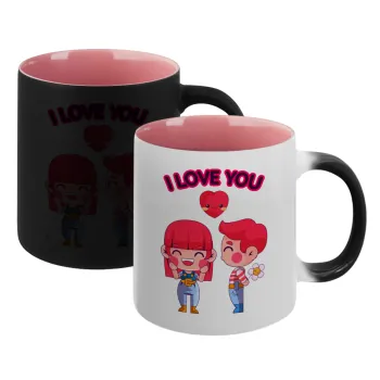 Couple, I love you, Κούπα Μαγική εσωτερικό ΡΟΖ, κεραμική 330ml που αλλάζει χρώμα με το ζεστό ρόφημα