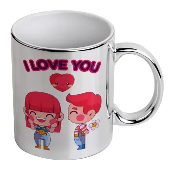 Couple, I love you, Mug ceramic, silver mirror, 330ml