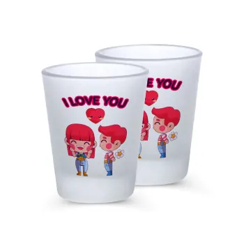 Couple, I love you, Σφηνοπότηρα γυάλινα 45ml του πάγου (2 τεμάχια)