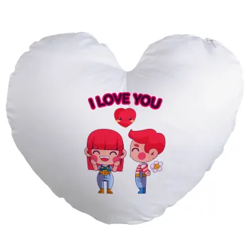 Couple, I love you, Μαξιλάρι καναπέ καρδιά 40x40cm περιέχεται το  γέμισμα