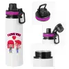 Metallic water bottle with safety lid, 850ml aluminum