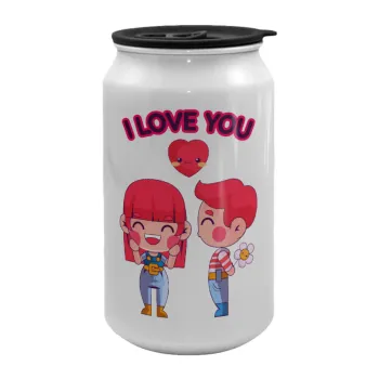 Couple, I love you, Κούπα ταξιδιού μεταλλική με καπάκι (tin-can) 500ml