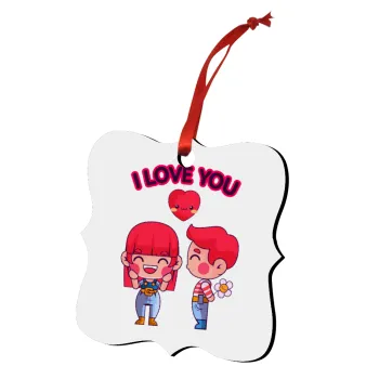 Couple, I love you, Στολίδι Χριστουγεννιάτικο στολίδι polygon ξύλινο 7.5cm