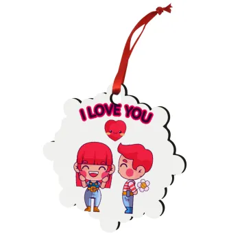 Couple, I love you, Christmas ornament snowflake wooden 7.5cm