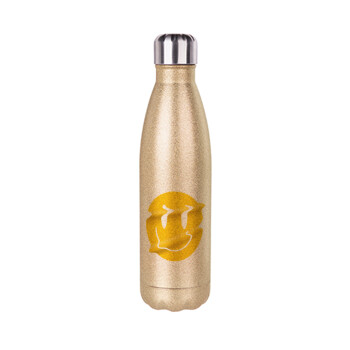 Smile avatar distrorted, Glitter gold stainless steel thermos bottle, double-walled, 500ml