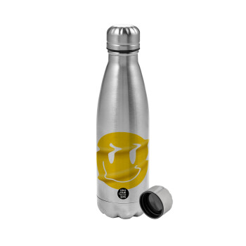 Smile avatar distrorted, Metallic water bottle, stainless steel, 750ml