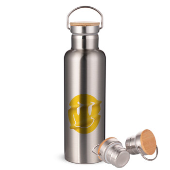 Smile avatar distrorted, Stainless steel Silver with wooden lid (bamboo), double wall, 750ml