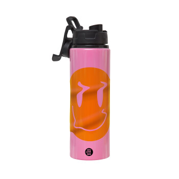 Smile avatar distrorted, Metallic water bottle with safety lid, 850ml aluminum