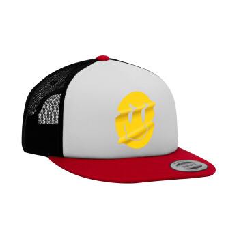 Smile avatar distrorted, Καπέλο Ενηλίκων Foam Flat Snapback με Δίχτυ Κόκκινο-Λευκό-Μαύρο (POLYESTER, ΕΝΗΛΙΚΩΝ, UNISEX, ONE SIZE)