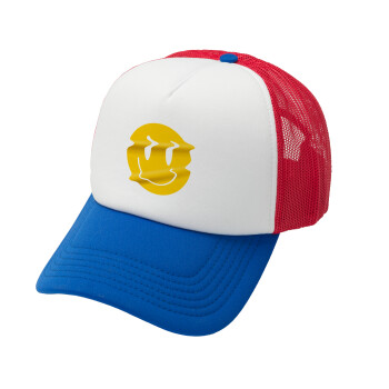 Smile avatar distrorted, Καπέλο Soft Trucker με Δίχτυ Red/Blue/White 