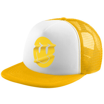 Smile avatar distrorted, Adult Soft Trucker Hat with Yellow/White Mesh (POLYESTER, ADULT, UNISEX, ONE SIZE)