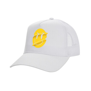 Smile avatar distrorted, Structured Trucker Adult Hat, with Mesh, WHITE (100% COTTON, ADULT, UNISEX, ONE SIZE)