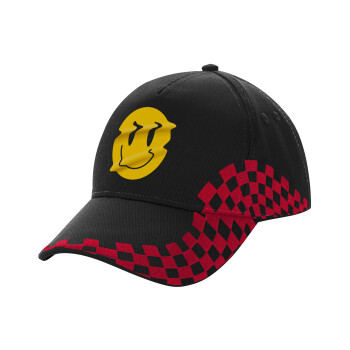 Smile avatar distrorted, Adult Cap RACING Ultimate Black/Red, (100% COTTON DRILL, ADULT, UNISEX, ONE SIZE)