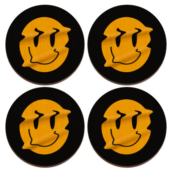Smile avatar distrorted, ΣΕΤ x4 Σουβέρ ξύλινα στρογγυλά plywood (9cm)