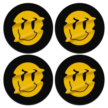 Smile avatar distrorted, ΣΕΤ 4 Σουβέρ ξύλινα στρογγυλά (9cm)