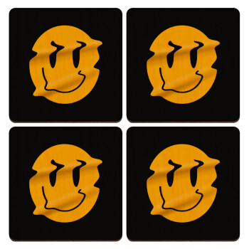 Smile avatar distrorted, ΣΕΤ x4 Σουβέρ ξύλινα τετράγωνα plywood (9cm)