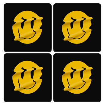 Smile avatar distrorted, ΣΕΤ 4 Σουβέρ ξύλινα τετράγωνα (9cm)