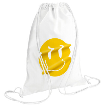 Smile avatar distrorted, Τσάντα πλάτης πουγκί GYMBAG λευκή (28x40cm)