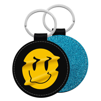 Smile avatar distrorted, Μπρελόκ Δερματίνη, στρογγυλό ΜΠΛΕ (5cm)