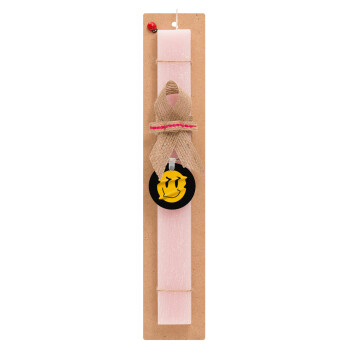 Smile avatar distrorted, Easter Set, wooden keychain & scented flat Easter candle (30cm) (PINK)
