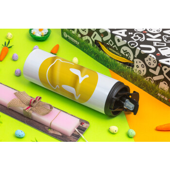 Smile avatar distrorted, Easter candle,Travel Tumbler 2 Lids, with metal straw & cleaning brush & aromatic flat candle (30cm) (PINK)