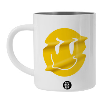Smile avatar distrorted, Λευκή Ανοξείδωτη Μεταλλική Κούπα 450ml - Διπλού Τοιχώματος 