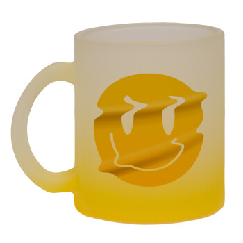 Smile avatar distrorted, Κούπα γυάλινη δίχρωμη με βάση το κίτρινο ματ, 330ml