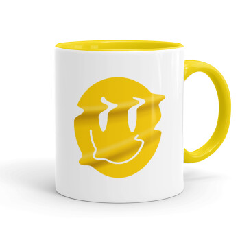 Smile avatar distrorted, Κούπα χρωματιστή κίτρινη, κεραμική, 330ml
