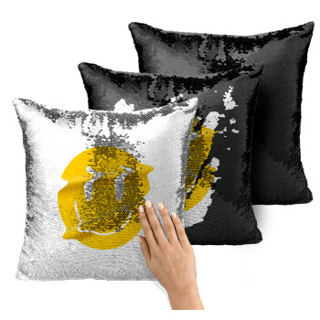 Smile avatar distrorted, Μαξιλάρι καναπέ Μαγικό Μαύρο με πούλιες 40x40cm περιέχεται το γέμισμα