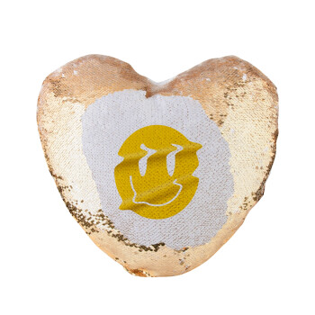 Smile avatar distrorted, Μαξιλάρι καναπέ καρδιά Μαγικό Χρυσό με πούλιες 40x40cm περιέχεται το  γέμισμα
