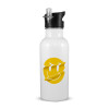 White water bottle with straw, stainless steel 600ml