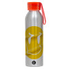 Aluminum Sports Bottle 650ml – Silver with Red Cap and Silicone Strap