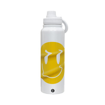 Smile avatar distrorted, 1L Stainless Steel Thermal Bottle with Phone Holder & Double Wall Insulation