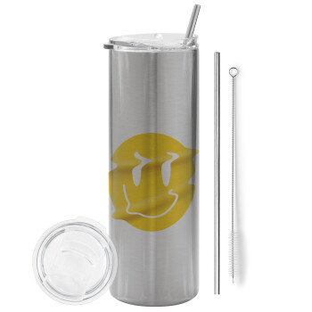 Smile avatar distrorted, Tumbler stainless steel Silver 600ml, with metal straw & cleaning brush