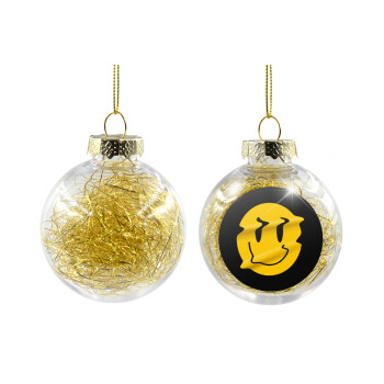 Smile avatar distrorted, Transparent Christmas tree ball ornament with gold filling 8cm