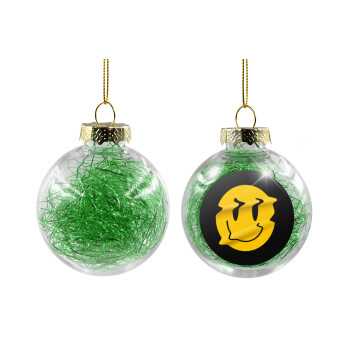 Smile avatar distrorted, Transparent Christmas tree ball ornament with green filling 8cm