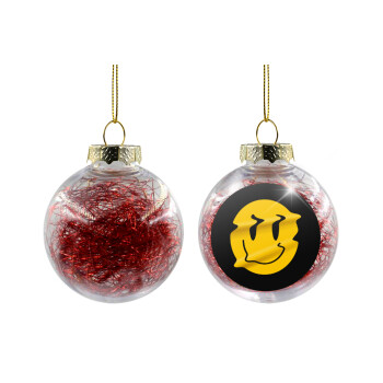 Smile avatar distrorted, Transparent Christmas tree ball ornament with red filling 8cm