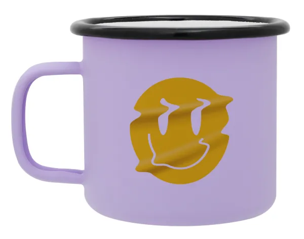 Smile avatar distrorted — Metal enamel mug, matte light pastel purple, 360ml
