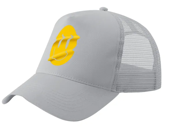 Smile avatar distrorted — Adult Structured Trucker Hat, with Mesh, GRAY (100% COTTON, ADULT, UNISEX, ONE SIZE)