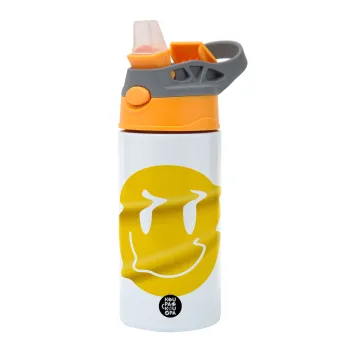 Smile avatar distrorted, Παιδικό παγούρι θερμό, ανοξείδωτο, με καλαμάκι ασφαλείας, Πορτοκαλί/Γκρι (360ml) BPA-FREE