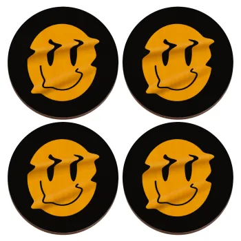Smile avatar distrorted, ΣΕΤ x4 Σουβέρ ξύλινα στρογγυλά plywood (9cm)