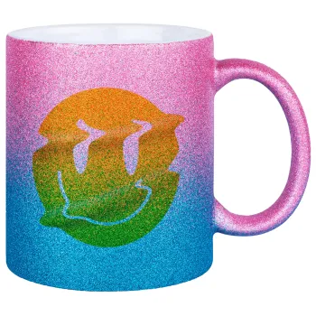 Smile avatar distrorted, Κούπα Χρυσή/Μπλε Glitter, κεραμική, 330ml