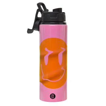 Smile avatar distrorted, Metallic water bottle with safety lid, 850ml aluminum