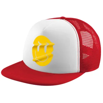 Smile avatar distrorted, Adult Soft Trucker Hat with Red/White Mesh (POLYESTER, ADULT, UNISEX, ONE SIZE)