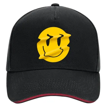 Smile avatar distrorted, DRILL Adult Ultimate Hat BLACK/RED, (100% COTTON, ADULT, UNISEX, ONE SIZE)