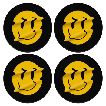Smile avatar distrorted, ΣΕΤ 4 Σουβέρ ξύλινα στρογγυλά (9cm)