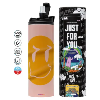 Smile avatar distrorted, Tumbler ποτήρι θερμό ΡΟΖ από ανοξείδωτο ατσάλι 600ml