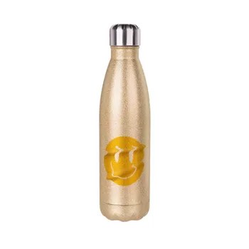 Smile avatar distrorted, Glitter gold stainless steel thermos bottle, double-walled, 500ml